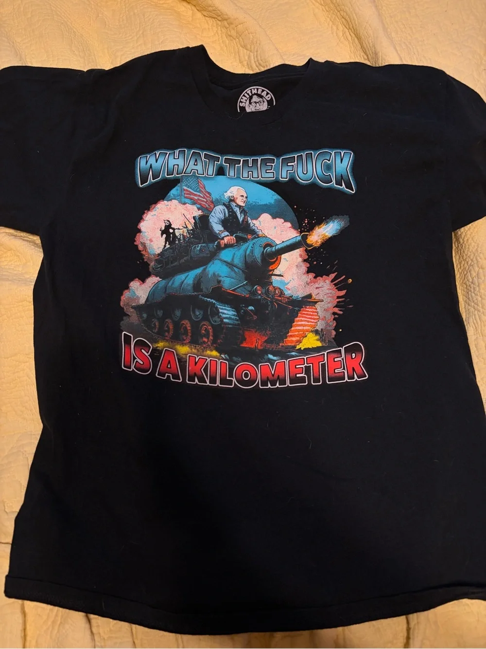 Graphic Tank Tee with Bold 'What The F Is A Kilometer' Slogan Spencer’s - Picture 3 of 3